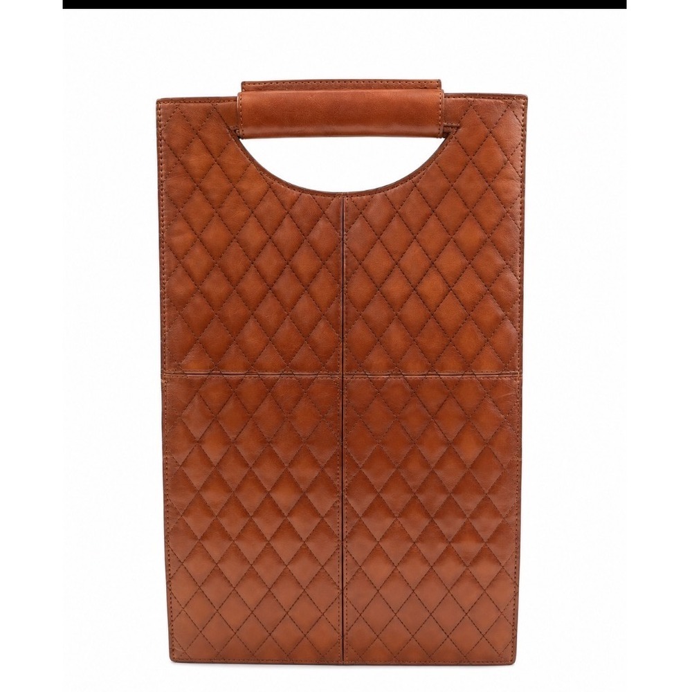 VTG Quilted Leather Tote Bag Cutout Handle Vintage Style Handbag deadstock